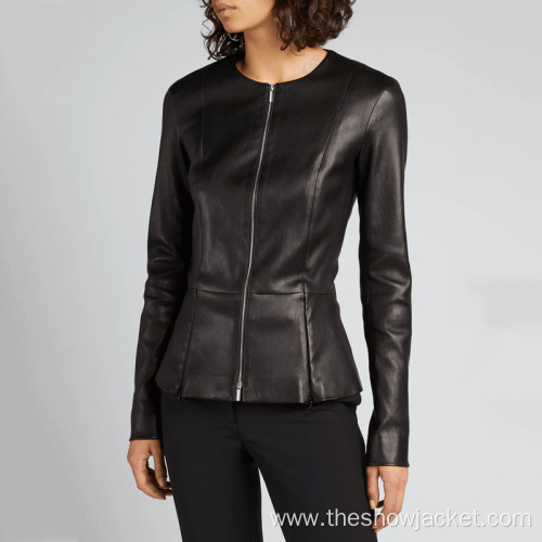 OEM Service Women Slim Zipper PU Leather Jacket